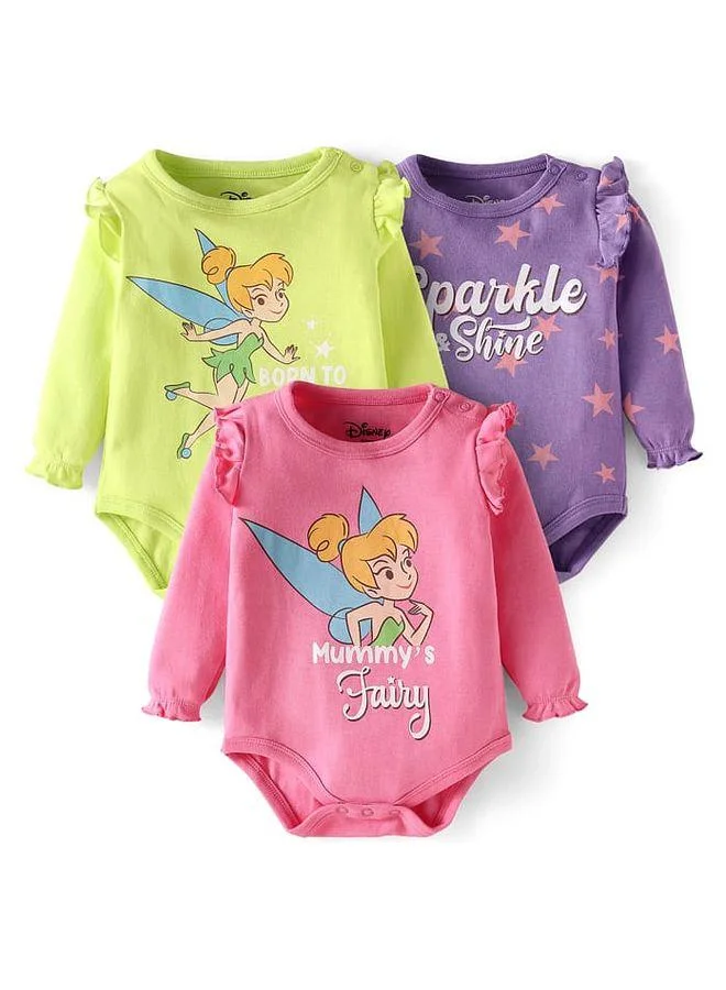 Babyhug Disney Babyhug Disney Onesies with Tinker Bell Graphics and Frill Detailing (Pack of 3) - Pink and Purple and Lime Green