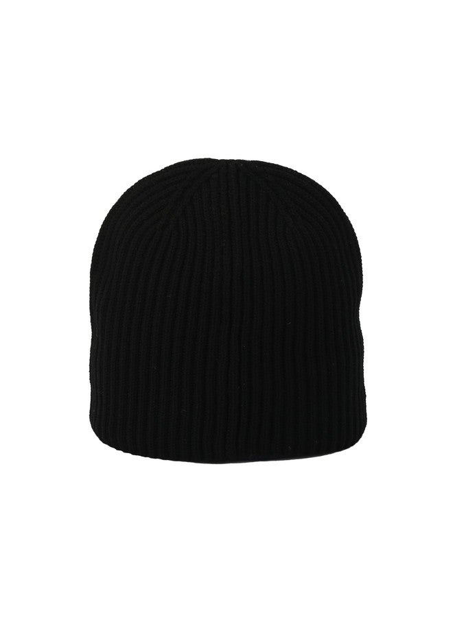 AllSaints Mens Merino Ribbed Beanie, Ribbed Hat with Logo Design, 100% Wool, Black - Image 3