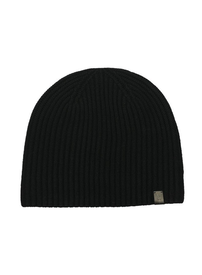 AllSaints Mens Merino Ribbed Beanie, Ribbed Hat with Logo Design, 100% Wool, Black - Image 2
