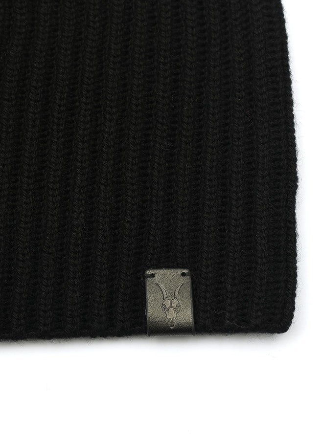 AllSaints Mens Merino Ribbed Beanie, Ribbed Hat with Logo Design, 100% Wool, Black - Image 4