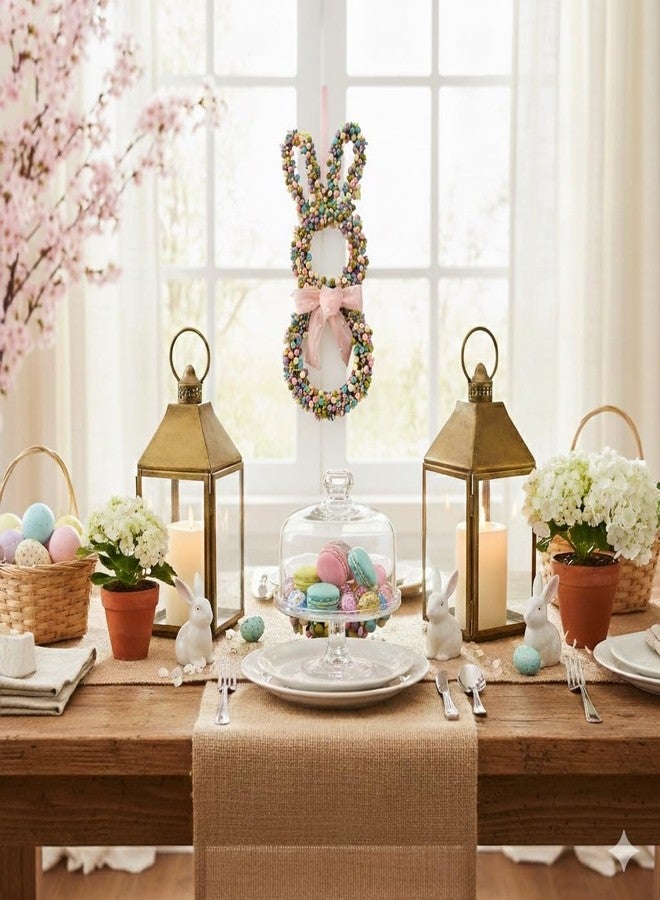 egolot 18 Inch Easter Bunny Berries Wreath for Front Door, Spring Easter Twig Bunny Ribbon Bow Wreath for Indoor Outdoor, Easter Wreath Decorations for Easter - Image 4