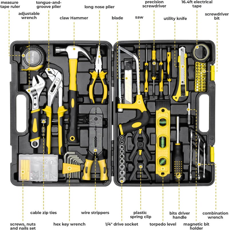 TLGREEN 218 Piece Tool Kit - Portable Mechanics Set with Adjustable Wrench, Saw, and Toolbox - Image 2