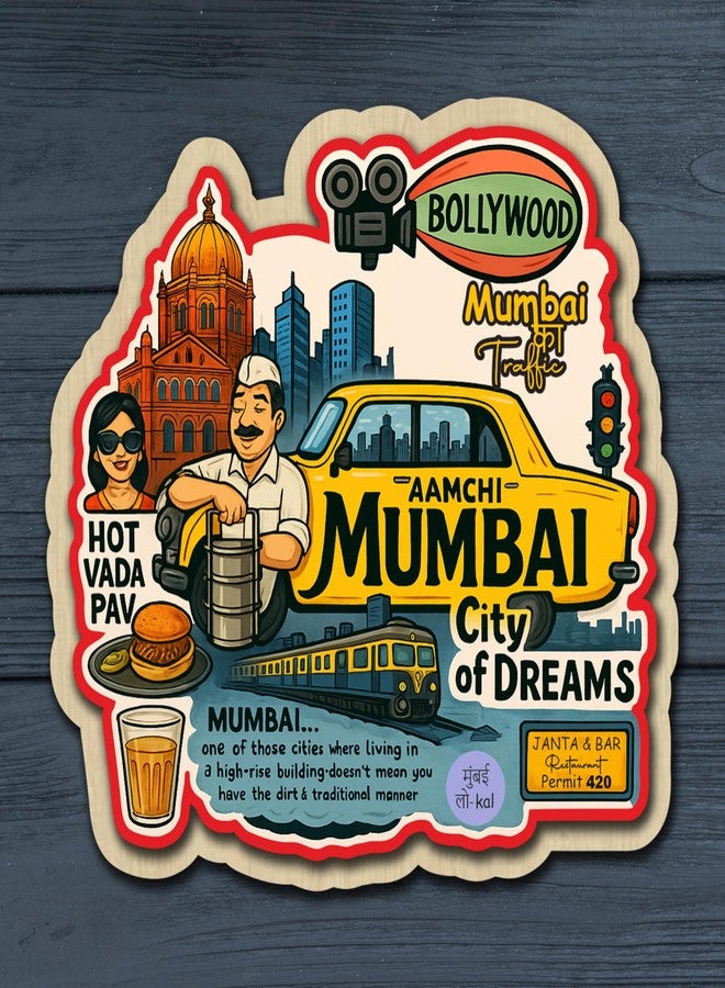 Tinywalk Mumbai Fridge Magnet, 3D Wooden Souvenir Decorative Refrigerator Magnet for Home Kitchen & Wardrobe Decor, Travel Souvenir Gift, Aamchi Mumbai City of Dreams - Image 1