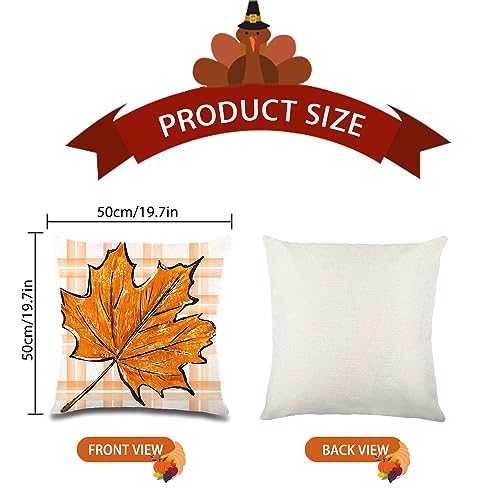 YUJUN 4 PCS Fall Pillow Covers Decoration,20x20in Buffalo Plaid Farmhouse Pumpkin Maple Leaves Thanksgiving Fall Throw Pillows Cushion Case Couch Decor for Autumn Home Outdoor Decorations - Image 2
