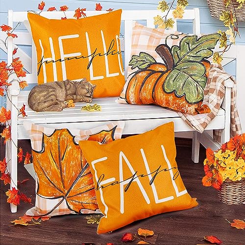 YUJUN 4 PCS Fall Pillow Covers Decoration,20x20in Buffalo Plaid Farmhouse Pumpkin Maple Leaves Thanksgiving Fall Throw Pillows Cushion Case Couch Decor for Autumn Home Outdoor Decorations - Image 5