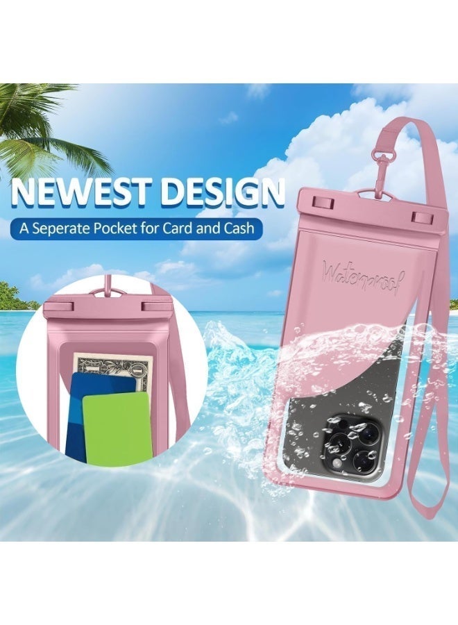 Waterproof Phone Pouch,with Inside Card Bag, Large Waterproof Case for iPhone 17 16 15 14 Pro Max,IPX8 Certified and Lightweight Cellphone Dry Bag Beach Cruise Ship Essential, 1 Pack-Pink-8.3″ - Image 3