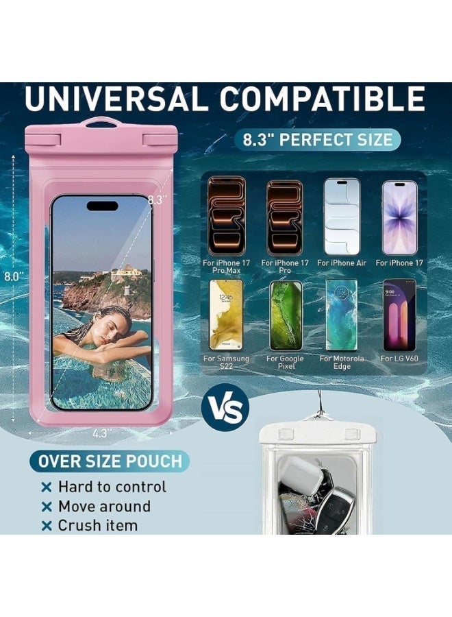 Waterproof Phone Pouch,with Inside Card Bag, Large Waterproof Case for iPhone 17 16 15 14 Pro Max,IPX8 Certified and Lightweight Cellphone Dry Bag Beach Cruise Ship Essential, 1 Pack-Pink-8.3″ - Image 2