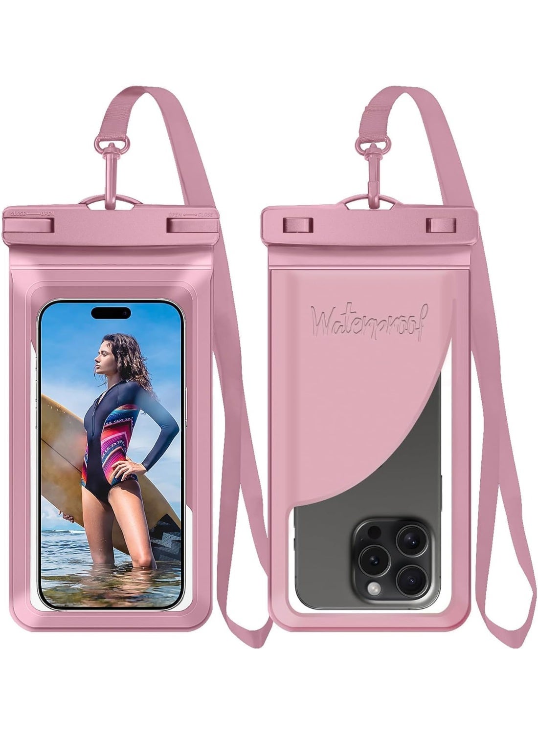 RADIANCES Waterproof Phone Pouch,with Inside Card Bag, Large Waterproof Case for iPhone 17 16 15 14 Pro Max,IPX8 Certified and Lightweight Cellphone Dry Bag Beach Cruise Ship Essential, 1 Pack-Pink-8.