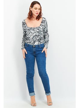 Asos Design Women Marble Print Long Sleeve Bodysuit, Black  - Image 4