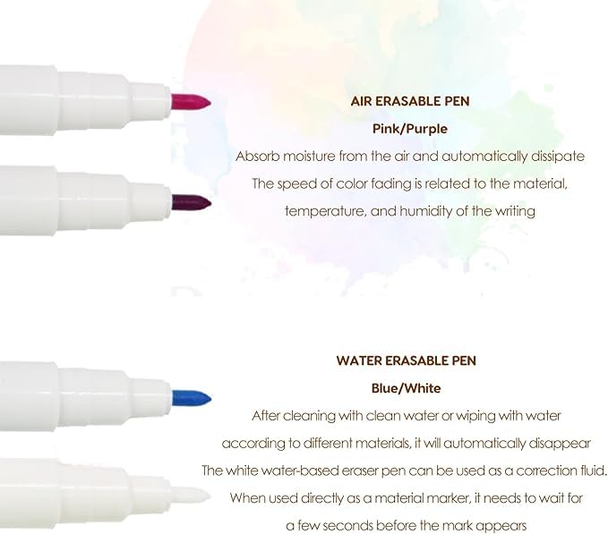 RIANZ® Pack of 2 Air Water Erasable Pen, Fabric Marker Temporary Marking Auto Vanishing Pen, Disappearing Ink Marking Pens Fine for Cloth Marking and Tailoring Sewing Tools (Blue - 2 Pcs) - Image 3