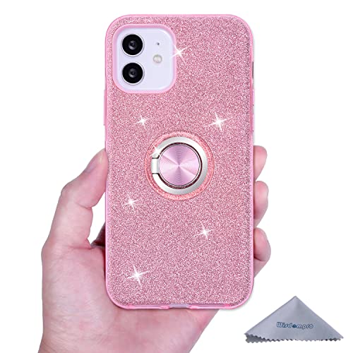 Wisdompro iPhone 12 Case, Cute Glitter Bling Sparkle Protective Case with Ring Kickstand, Women Girls Phone Case for 6.1 Inch Apple iPhone 12 & 12 Pro - Pink - Image 3