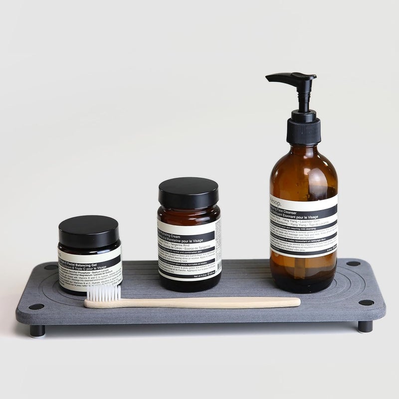 RIOMZY Instant Dry Sink Caddy Organizer – Quick Dry Stone Sink Tray for Kitchen Bathroom Countertop Home Decor, Diatomaceous Fast Drying Counter Tray Rack(with Black Stainless Steel Legs, Gray) - Image 1