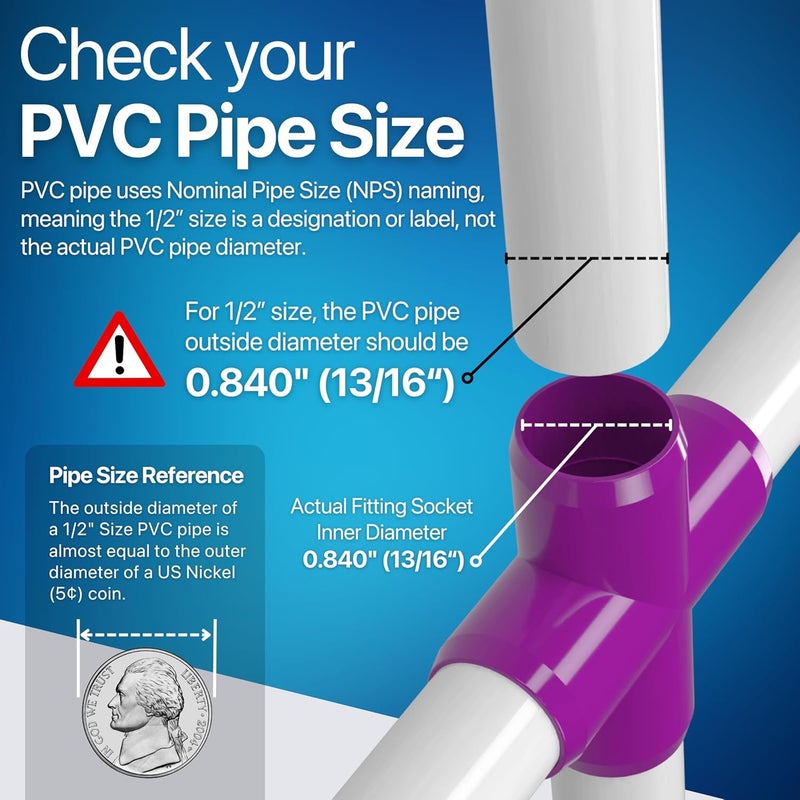 FORMUFIT F012CRX-PU-10 Cross PVC Fitting, Furniture Grade, 1/2" Size, Purple (Pack of 10) - Image 4