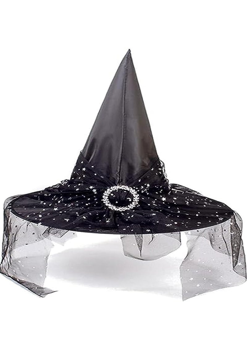 Brain Giggles Brain Giggles Witch Hat Mesh Adult Children Wizard Witch Hat for Masquerade Party Cosplay Accessory - Black  - Image 1