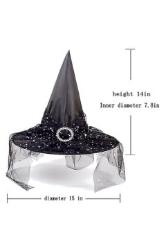 Brain Giggles Brain Giggles Witch Hat Mesh Adult Children Wizard Witch Hat for Masquerade Party Cosplay Accessory - Black  - Image 2