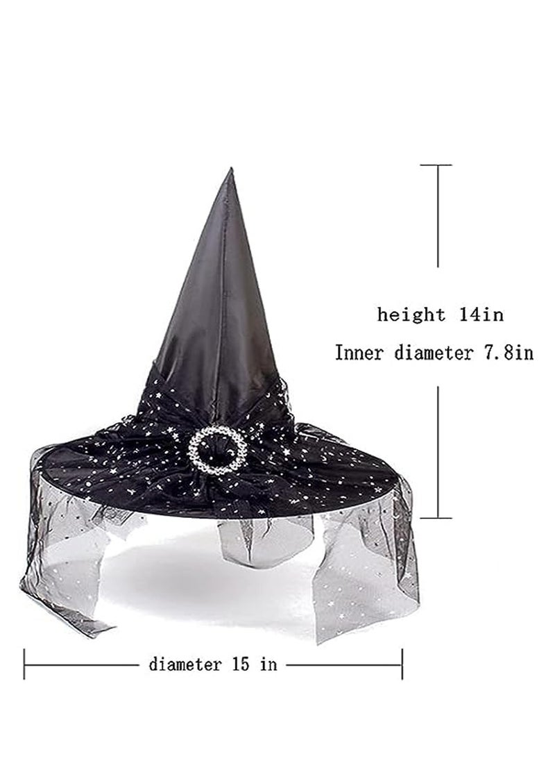 Brain Giggles Brain Giggles Witch Hat Mesh Adult Children Wizard Witch Hat for Masquerade Party Cosplay Accessory - Black  - Image 2
