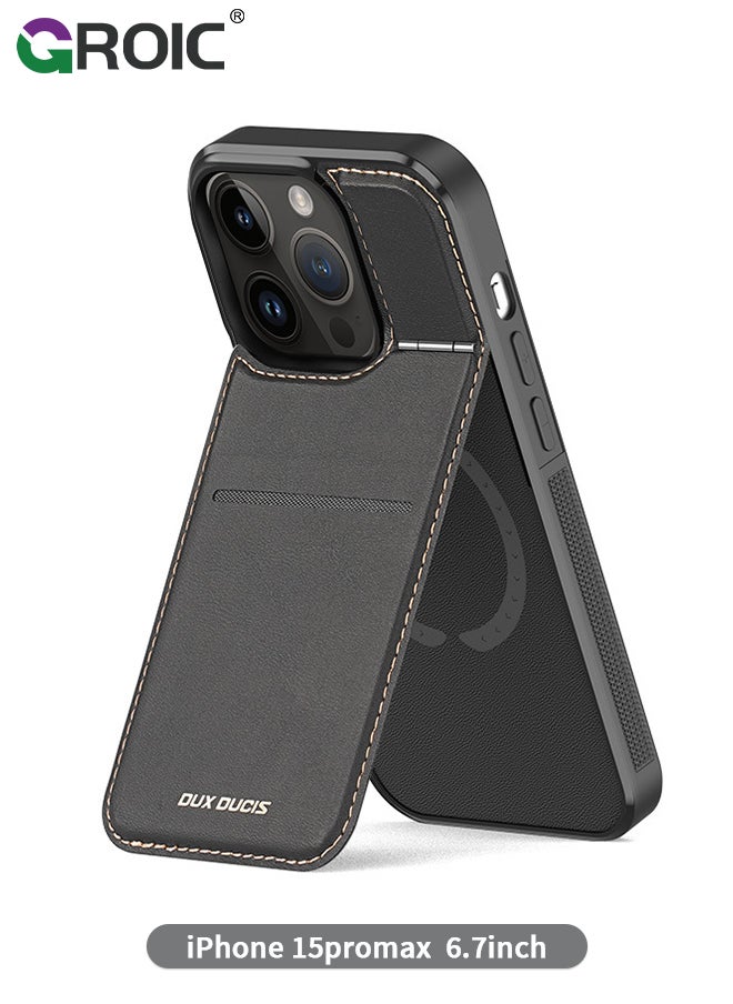 GROIC - iPhone 15 Pro Max Black Wallet case for Men iPhone 15 Pro Max Case with Card Holder iPhone 15 Pro Max Case for Women Magsafe Compatible Wallet 3 in 1 for Men - Image 1