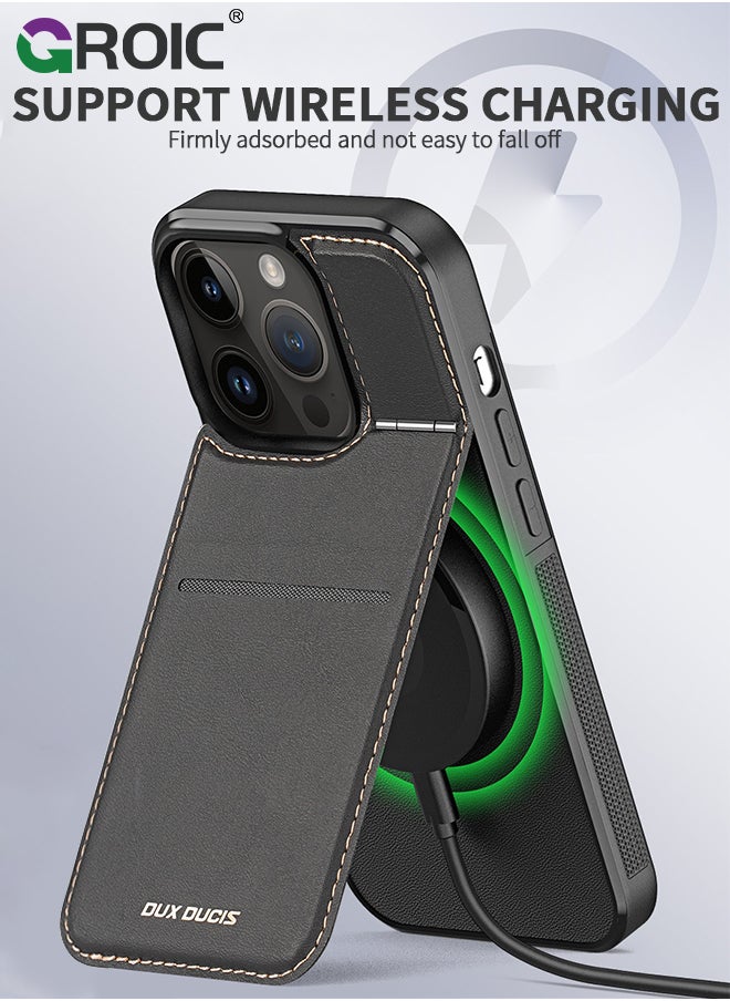 GROIC - iPhone 15 Pro Max Black Wallet case for Men iPhone 15 Pro Max Case with Card Holder iPhone 15 Pro Max Case for Women Magsafe Compatible Wallet 3 in 1 for Men - Image 1