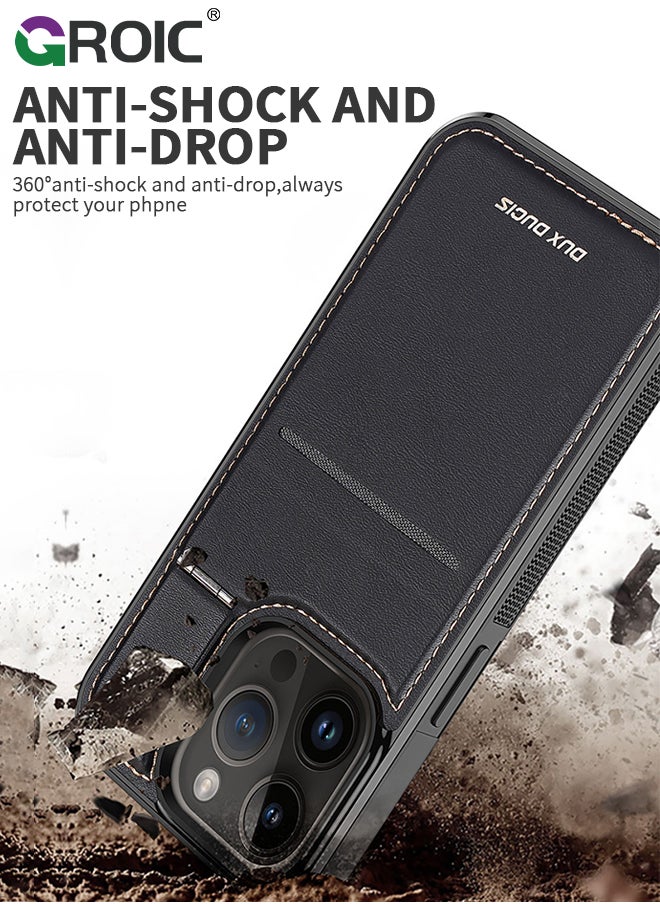 GROIC - iPhone 15 Pro Max Black Wallet case for Men iPhone 15 Pro Max Case with Card Holder iPhone 15 Pro Max Case for Women Magsafe Compatible Wallet 3 in 1 for Men - Image 1