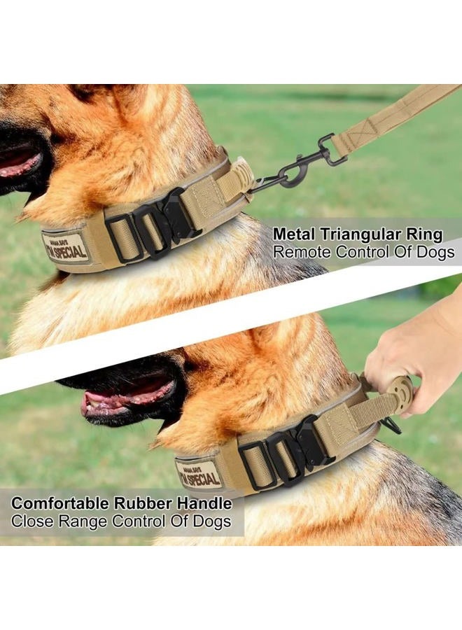 BEIRUI 2.5 Inch Wide Dog Collar with Control Handle,Heavy Duty 6.5cm Wide Tactical Dog Collar with Strong Metal Buckle,Reflective Military Dog Collar with Patches for Large Dogs,Khaki,Neck fit 19-23" - Image 4