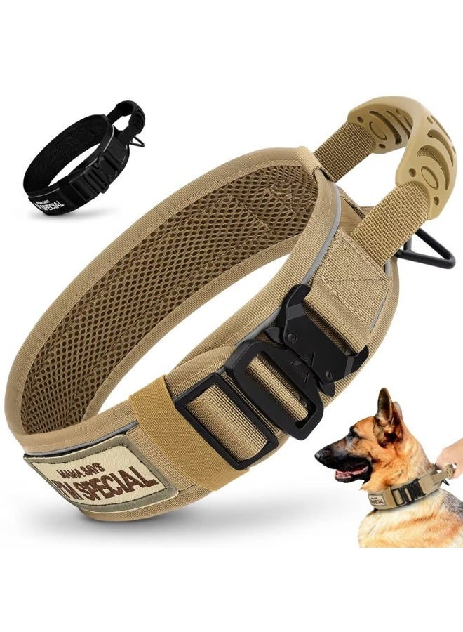 BEIRUI 2.5 Inch Wide Dog Collar with Control Handle,Heavy Duty 6.5cm Wide Tactical Dog Collar with Strong Metal Buckle,Reflective Military Dog Collar with Patches for Large Dogs,Khaki,Neck fit 19-23" - Image 1