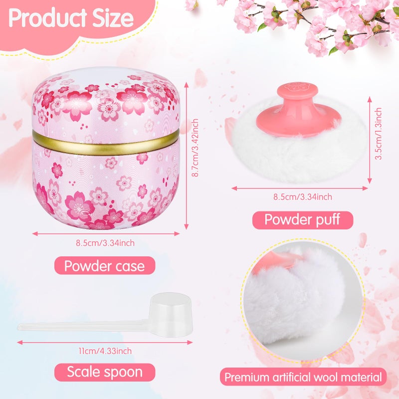 LifeisLuck 3 Pieces Body Powder Puff and Container, Baby Powder Container Floral Pattern with Large Fluffy Plush Puff Spoon, Baby Woman Loose Dusting Powder Tea Box for Home & Travel Use (Pink, Blue and Yellow) - Image 2