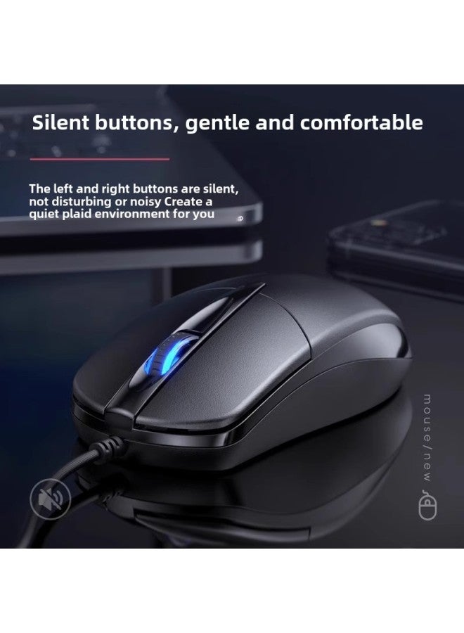 Mouse Wired Usb Silent Silent Home Office Desktop Laptop Usb Game Universal Interface Limited-Color:Black  Silent on/1.5m Cord Length + Mouse Pad - Image 4