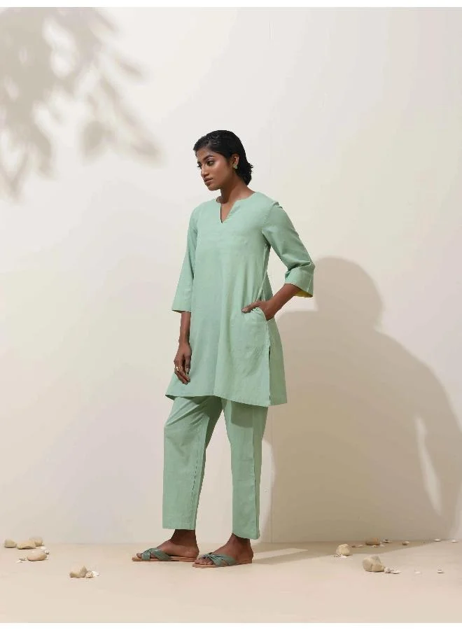 ترو برونز trueBrowns Mint Green Cotton Kurta Co-Ord Set