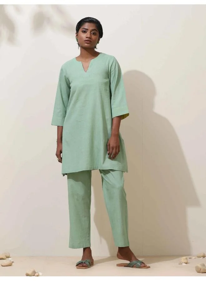 ترو برونز trueBrowns Mint Green Cotton Kurta Co-Ord Set