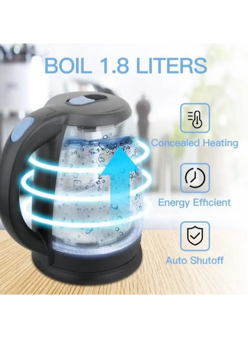 Denx 1.8L 1500W Rapid Boiling Electric Glass Kettle - Image 4