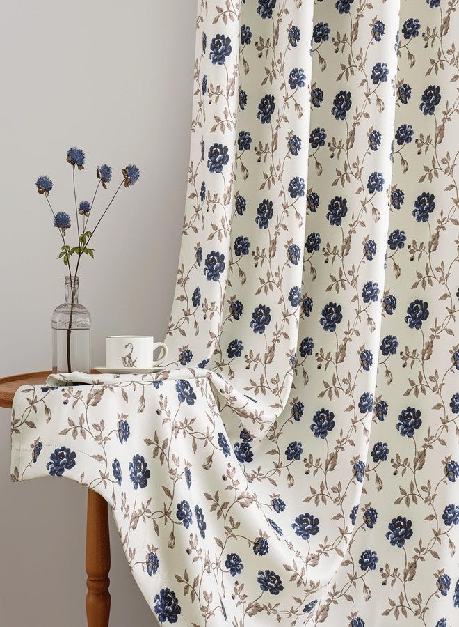 Beauoop Floral 100% Blackout Curtains 63 Inches Long 2 Panels for Bedroom Living Room Blue Brown on Beige Vintage Rose Flower Patterned Room Darkening Thermal Soundproof Grommet Window Drapes, 52X63 - Image 5