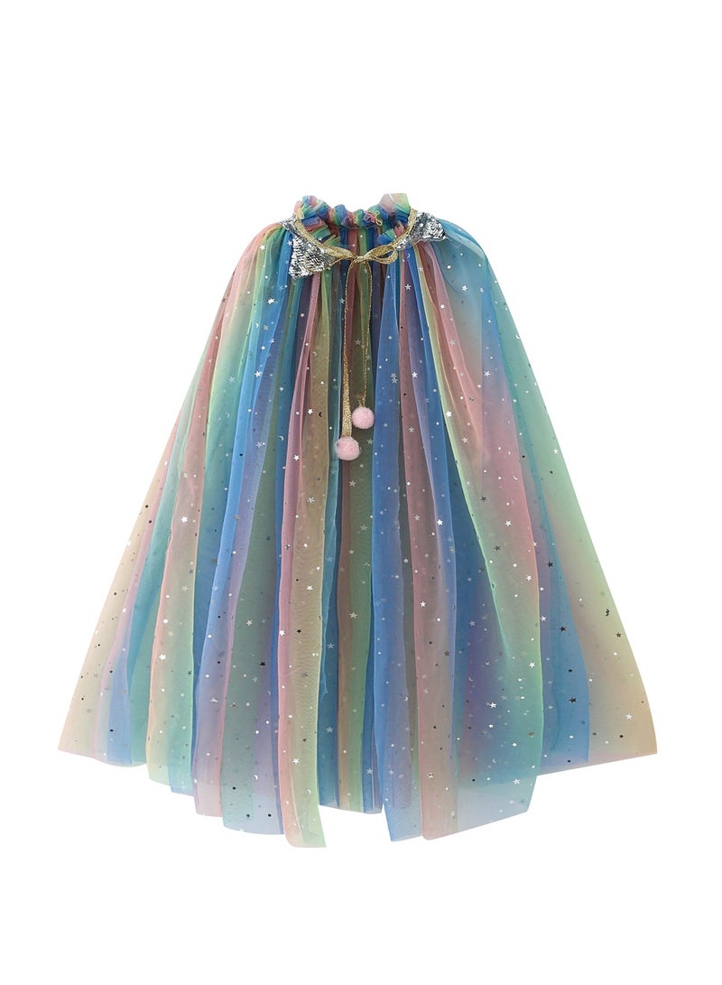 NOVOLAN Princess Cape Princess Dress, Kid Shawl Cloak Cosplay Costume Girl Princess Shawl Veil with Cloak Christmas Birthday Halloween Cosplay Party Fancy Dress for Kids & Toddlers - Image 1