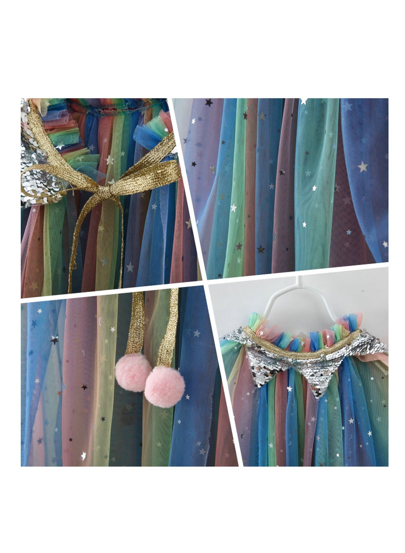 NOVOLAN Princess Cape Princess Dress, Kid Shawl Cloak Cosplay Costume Girl Princess Shawl Veil with Cloak Christmas Birthday Halloween Cosplay Party Fancy Dress for Kids & Toddlers - Image 2