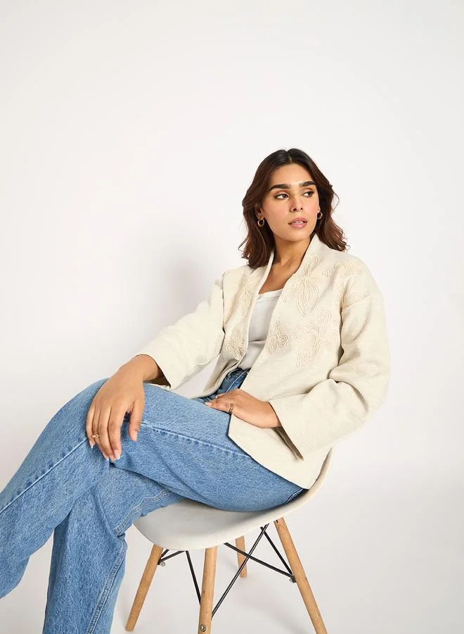 Femmella  Beige Tonal Embroidered Shrug for Women | Best Price UAE