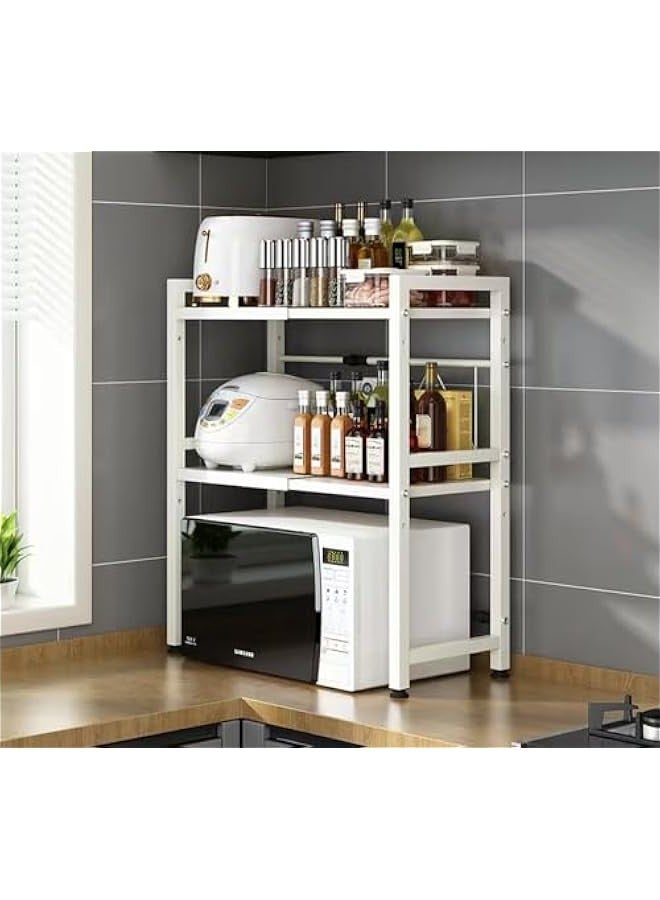 Beauenty Kitchen rack with shelves, adjustable and extendable kitchen storage rack, carbon steel microwave rack, rice cooker rack with 6 hooks, black (Double Layer) - Image 4