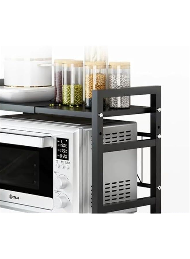 Beauenty Kitchen rack with shelves, adjustable and extendable kitchen storage rack, carbon steel microwave rack, rice cooker rack with 6 hooks, black (Double Layer) - Image 5