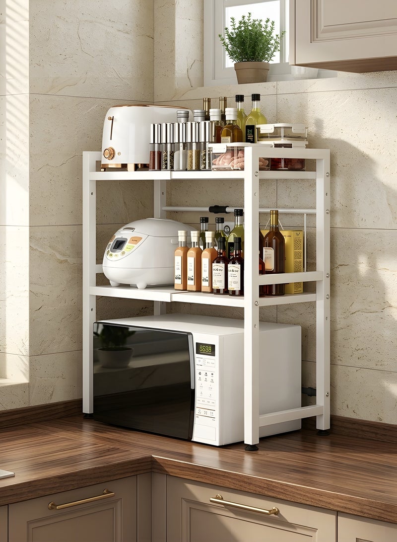 بيوينتي رف مطبخ مع ارفف، رف تخزين للمطبخ قابل للتعديل والتمديد، رف ميكروويف من الستيل الكربوني، رف طهي الارز مع 6 خطافات، اسود (طبقة مزدوجة) - Image 5