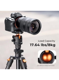 K&F Concept 64 inch/163cm Camera Tripod,Lightweight Travel Outdoor DSLR Tripods with 360 Degree Ball Head Load Capacity 8kg/17.6lbs,Cellphone Clip for Smartphone Live Streaming Vlog K234A0+BH-28L  - Image 1