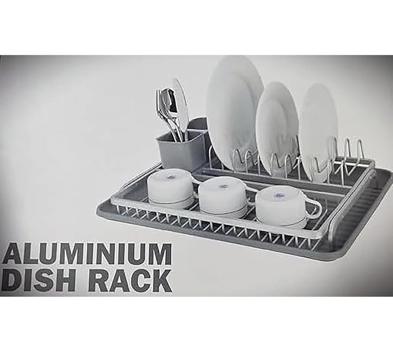 Krevia Dish Drying Rack Holder | Aluminum Dish Drainer Tray Flat for Kitchen with Glass & Cutlery Holder | Dish Drainer Storage Organizer for Plates Cup Holder Spoons for Kitchen (Multicolor) - Image 3