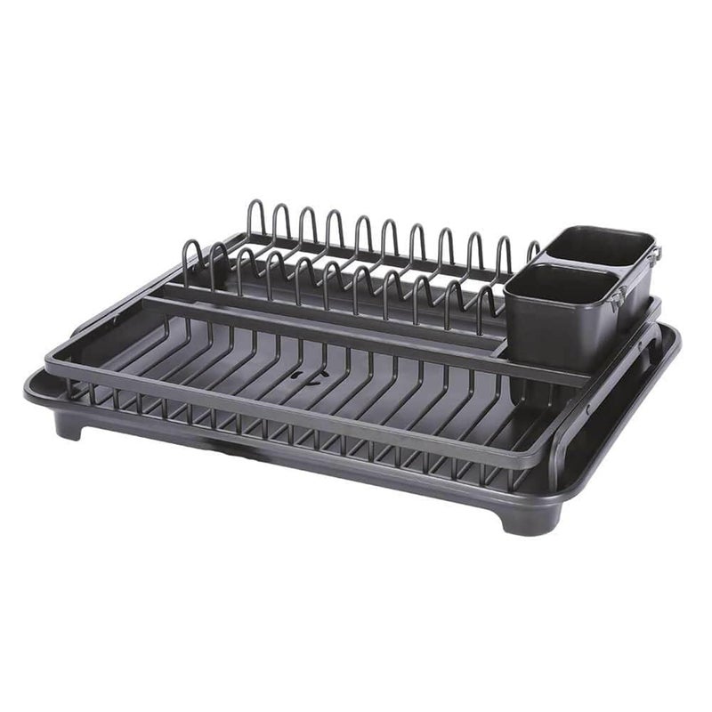 Krevia Dish Drying Rack Holder | Aluminum Dish Drainer Tray Flat for Kitchen with Glass & Cutlery Holder | Dish Drainer Storage Organizer for Plates Cup Holder Spoons for Kitchen (Multicolor) - Image 1