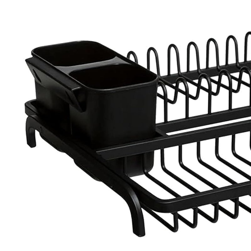 Krevia Dish Drying Rack Holder | Aluminum Dish Drainer Tray Flat for Kitchen with Glass & Cutlery Holder | Dish Drainer Storage Organizer for Plates Cup Holder Spoons for Kitchen (Multicolor) - Image 4