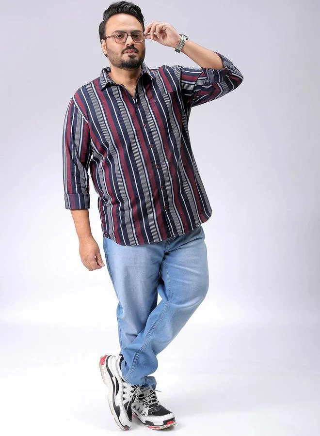 تايك تو قميص رجالي كاجوال مخطط باللون الكحلي من هارد سودا