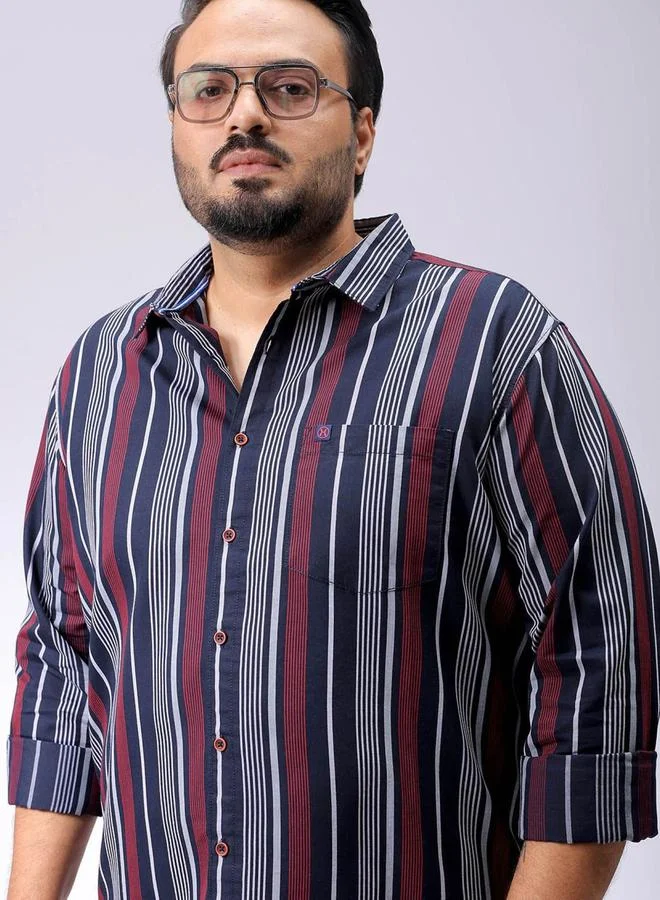 تايك تو قميص رجالي كاجوال مخطط باللون الكحلي من هارد سودا