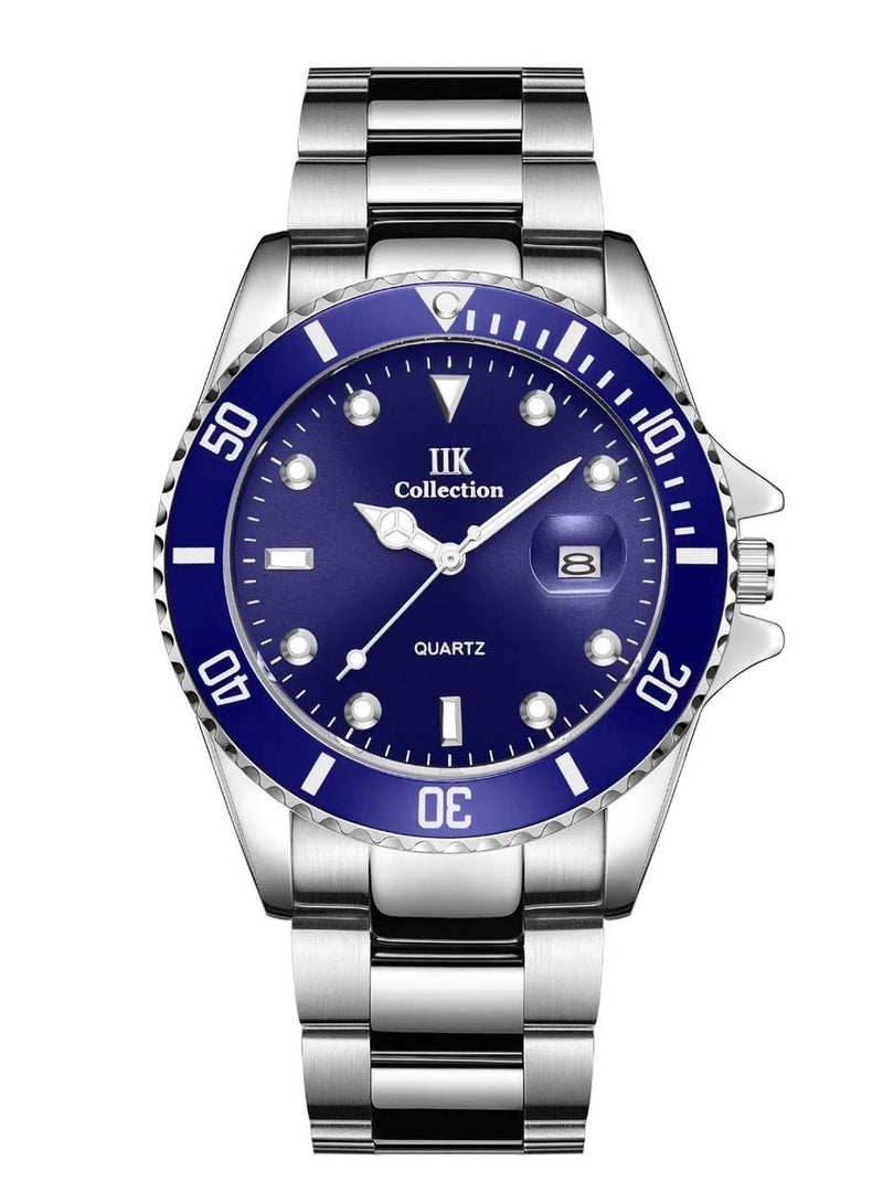 IIK Collection Men's Wrist Watch, Silver Band with Blue Dial