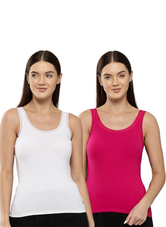 Leading Lady Pack of 2 - Cotton Lace Insert Camisole - Image 1