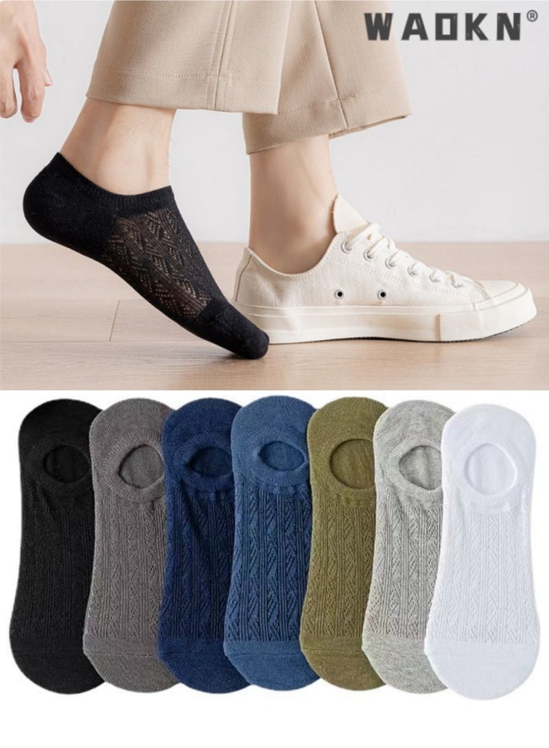 دبليو أيه أو كي أن 7 أزواج من الرجال تنفس صافي قمم الجوارب القطنية المضادة للانزلاق المشارب منخفضة تساعد الكاحل الطازجة للتنفس تشغيل الرياضة ، مكتب الصالة الرياضية والترفيه ارتداء مريحة لينة الجوارب - Image 1