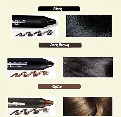 Joyous Professional Temporary Hair Chalk Pen Hair Dye Color Non-toxic No Mess Cover White Hair Color Patch Works on All Hair Natural Black Color 3 packs/set (Coffee) - Image 5
