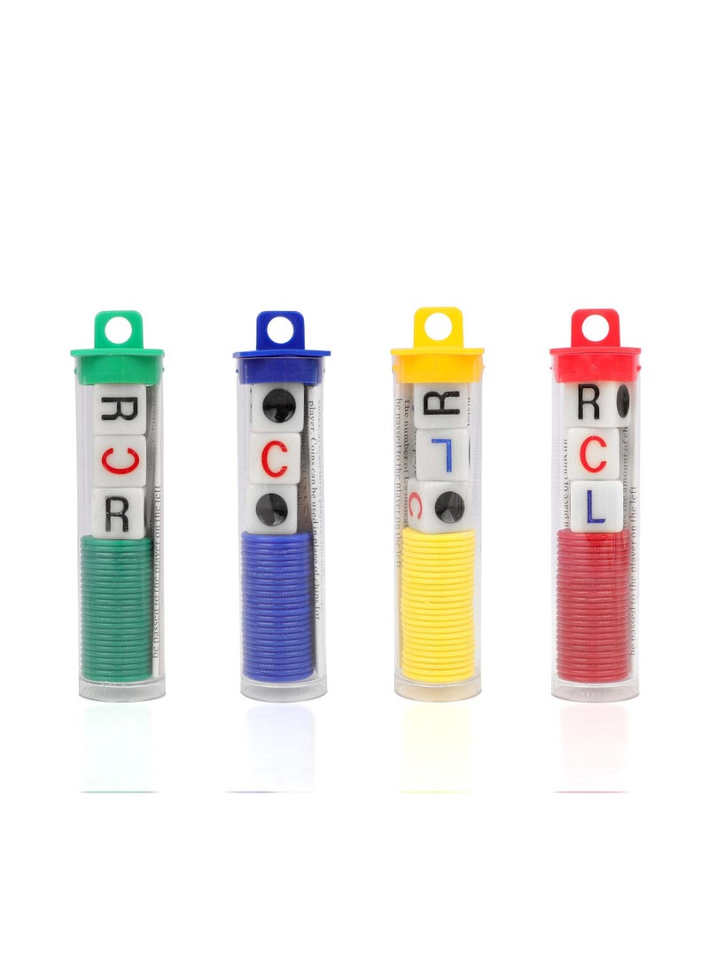 Game Dice Set, 4 Tubes Left Center Right Interactive Toy 6 Sided Round Corner Dice Set Fun LCR Four Color Game Dice with Dice Place Plastic Counters for Classic Dice Game for Kids and Adults
