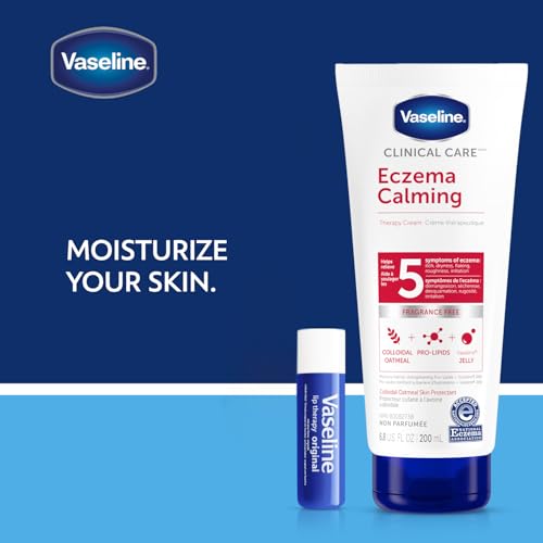 Vaseline Eczema Lotion, Calming Therapy Cream 2-Pack with Colloidal Oatmeal + Original Vaseline Lip Therapy for Dry Lips with Petroleum Jelly (3 Piece Set) - Image 3
