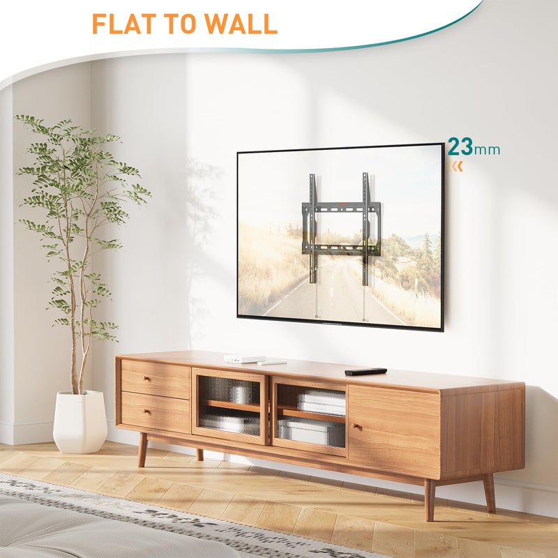 ELIVED Fixed TV Wall Bracket for Most 26-60 Inch LED, LCD, OLED Flat or Curved TVs, Ultra Slim Wall Mount with VESA 75x75mm-400x400mm up to 45KG, Low Profile TV Bracket Flat to Wall Design EV3035 - Image 2
